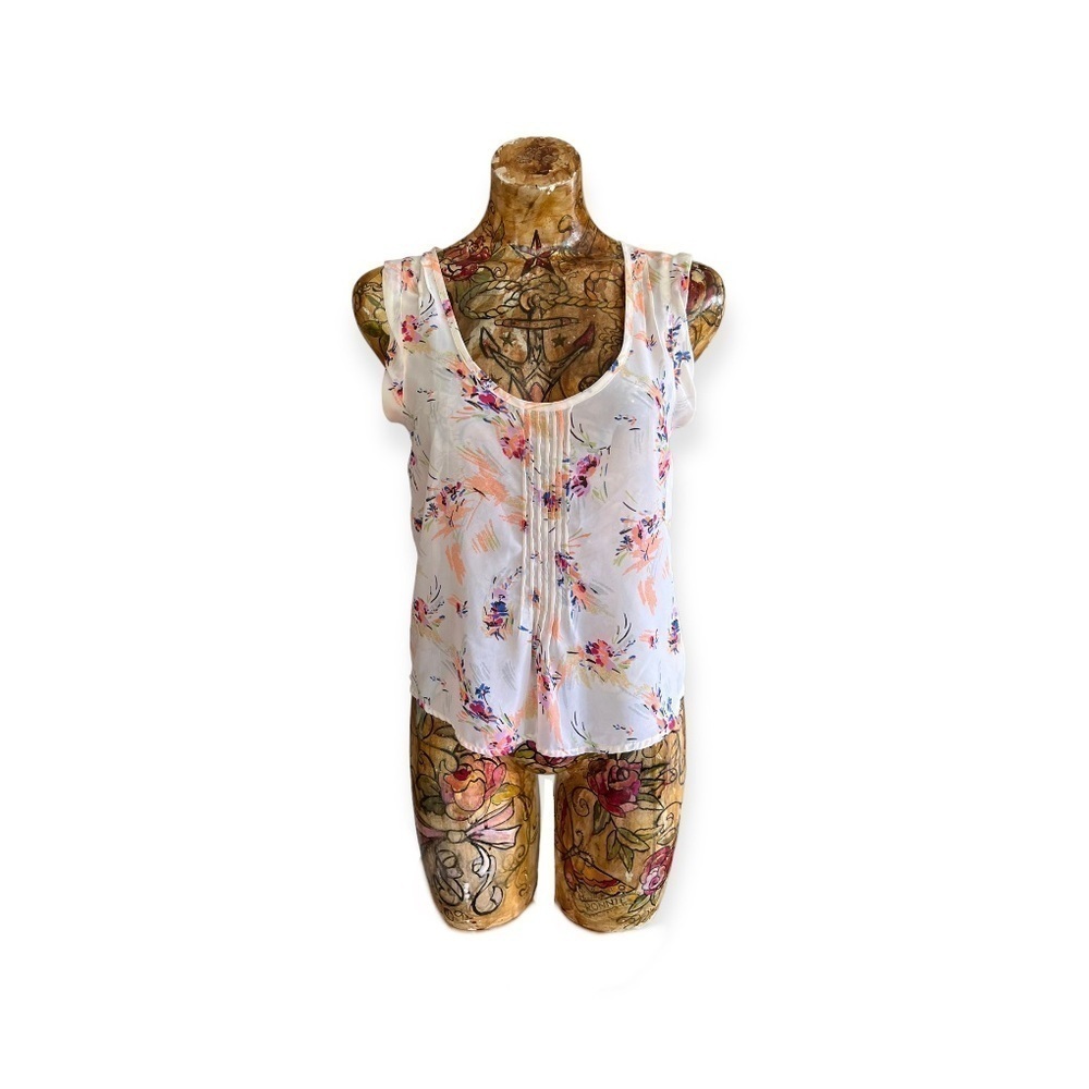 Kimchi Blue Anthropologie top blouse floral pink sleeveless small